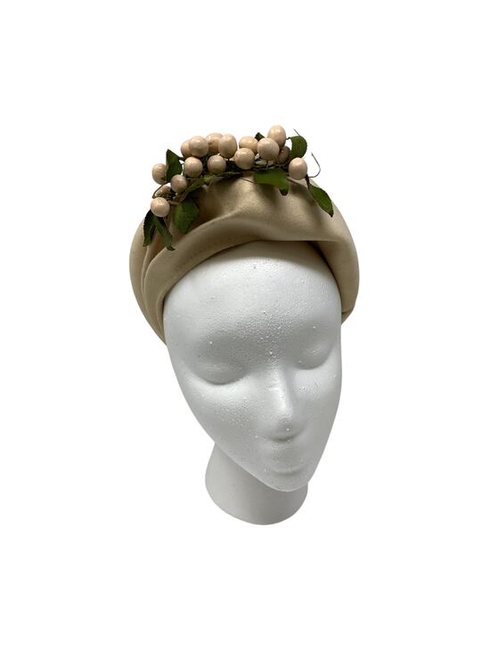Vintage Ivory Felt Hat Faux Berry Leaf Trim Womens Mid Century Cocktail main image 4